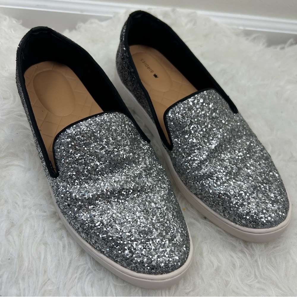 Birdies The Swift in Crushed Chrome glitter slip-on sneaker size: 9